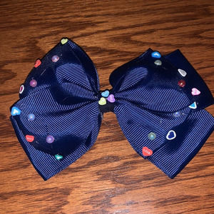 Girls Blue Hair Bow with Hearts